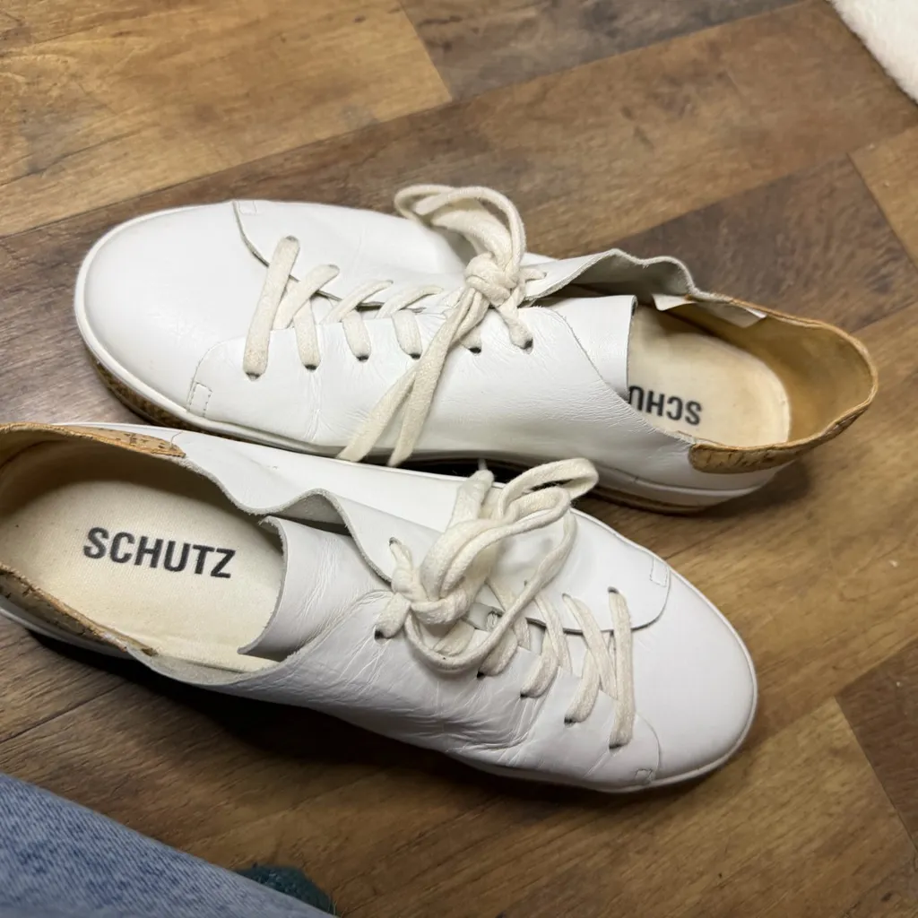 Schutz Murphy Women's White with Cork Details Platform Leather Sneakers Size 7.5 - Image 10