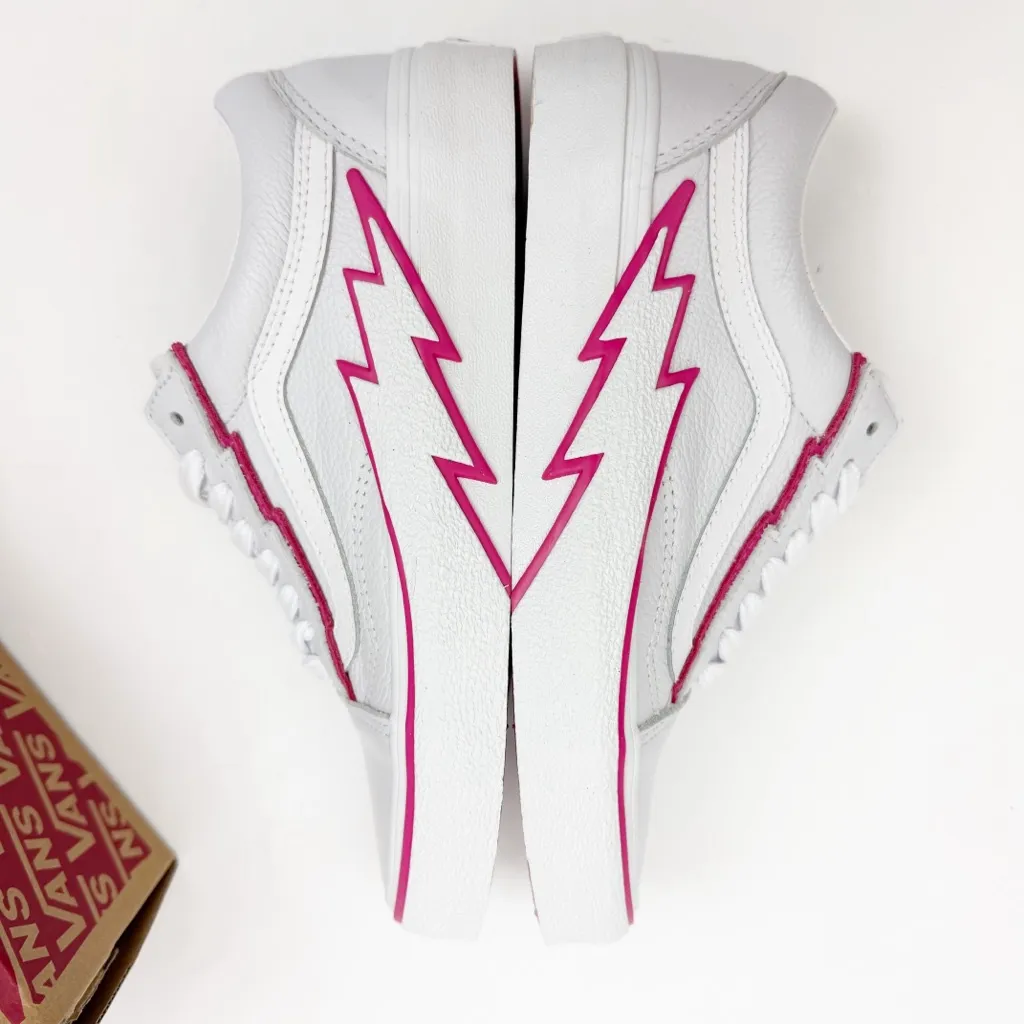 Vans Old Skool Bolt Pop Pink Glow Lace Up Sneakers Skate Shoes White Pink - Image 9