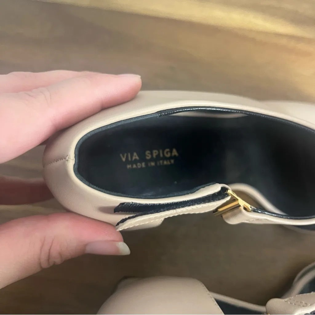 ViaSpiga Eladine Leather Cutout Peep Toe Pump Italy Women's Size 7.5 Tan - Image 7