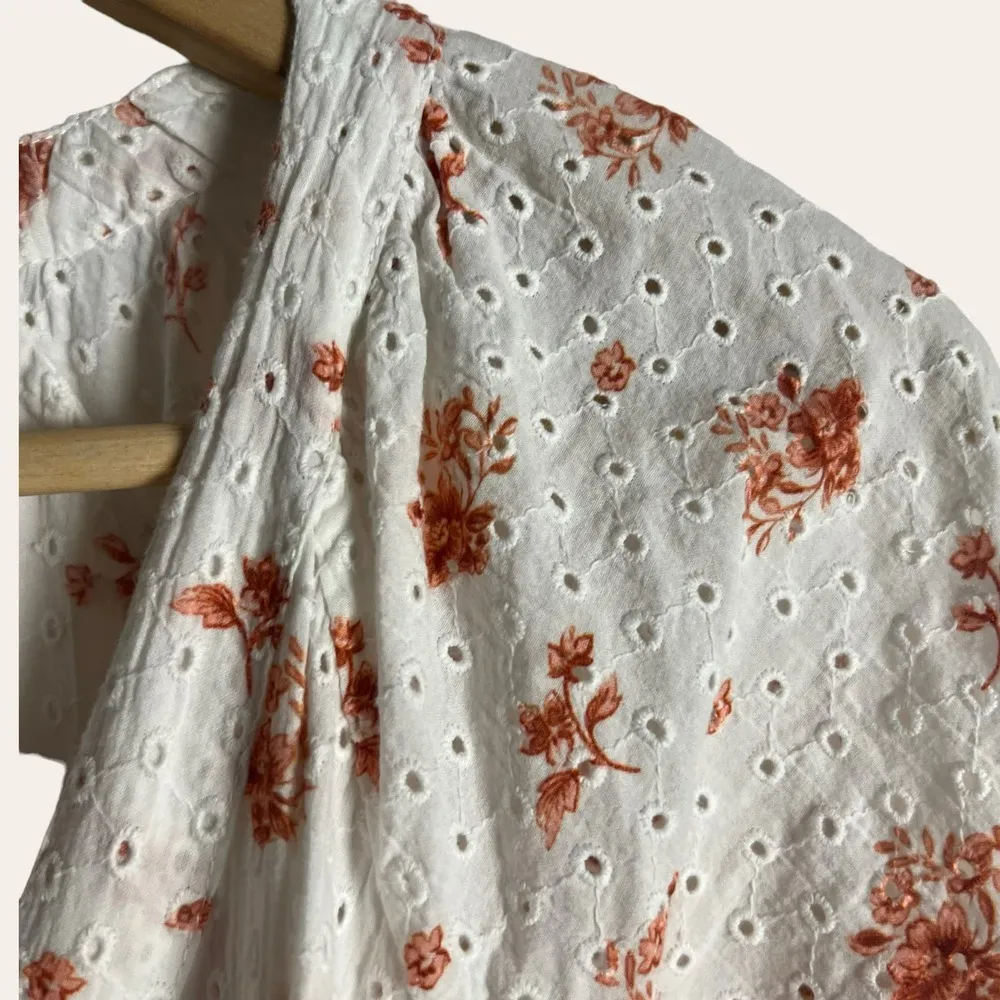 Maia Bergman Ines White Floral Print Eyelet Wrap Mini Dress Size S - Image 10