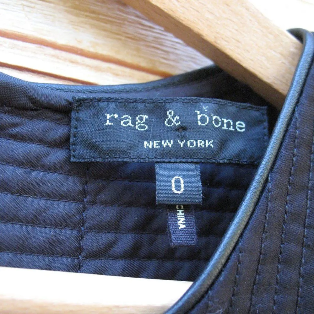 Rag & Bone Decoy Black Quilted Shift Dress Leather Trim - Image 9