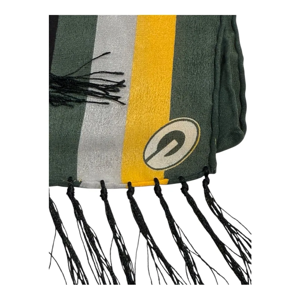 Vintage Green Bay Packers 100% Silk Striped Scarf w/ Tassels – EUC 60” x 8” Gold - Image 5