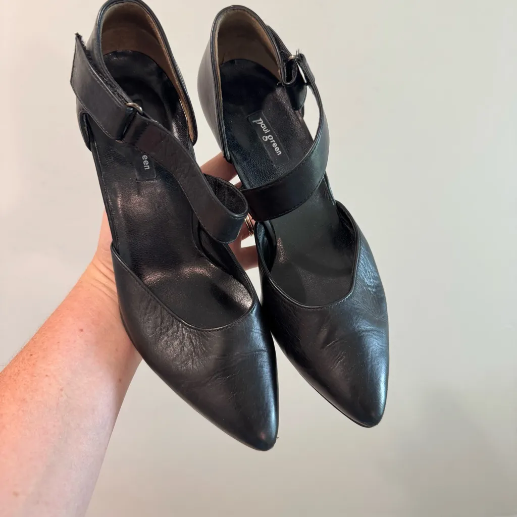 Paul Green Desire Black Leather Pumps Asymmetric Pointed Toes Size UK6 US8 - Image 2