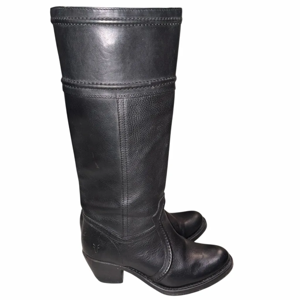 Frye Black Leather Jane Heeled Pull On Tall Boots size 6 - Image 5