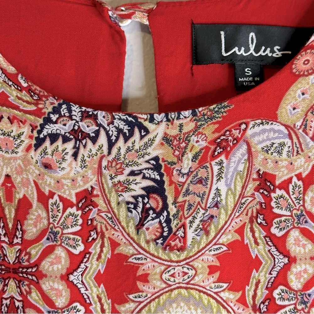 Lulus Design Major Swing Print Dress D87321 Size Small 100%‎ Rayon Red - Image 5