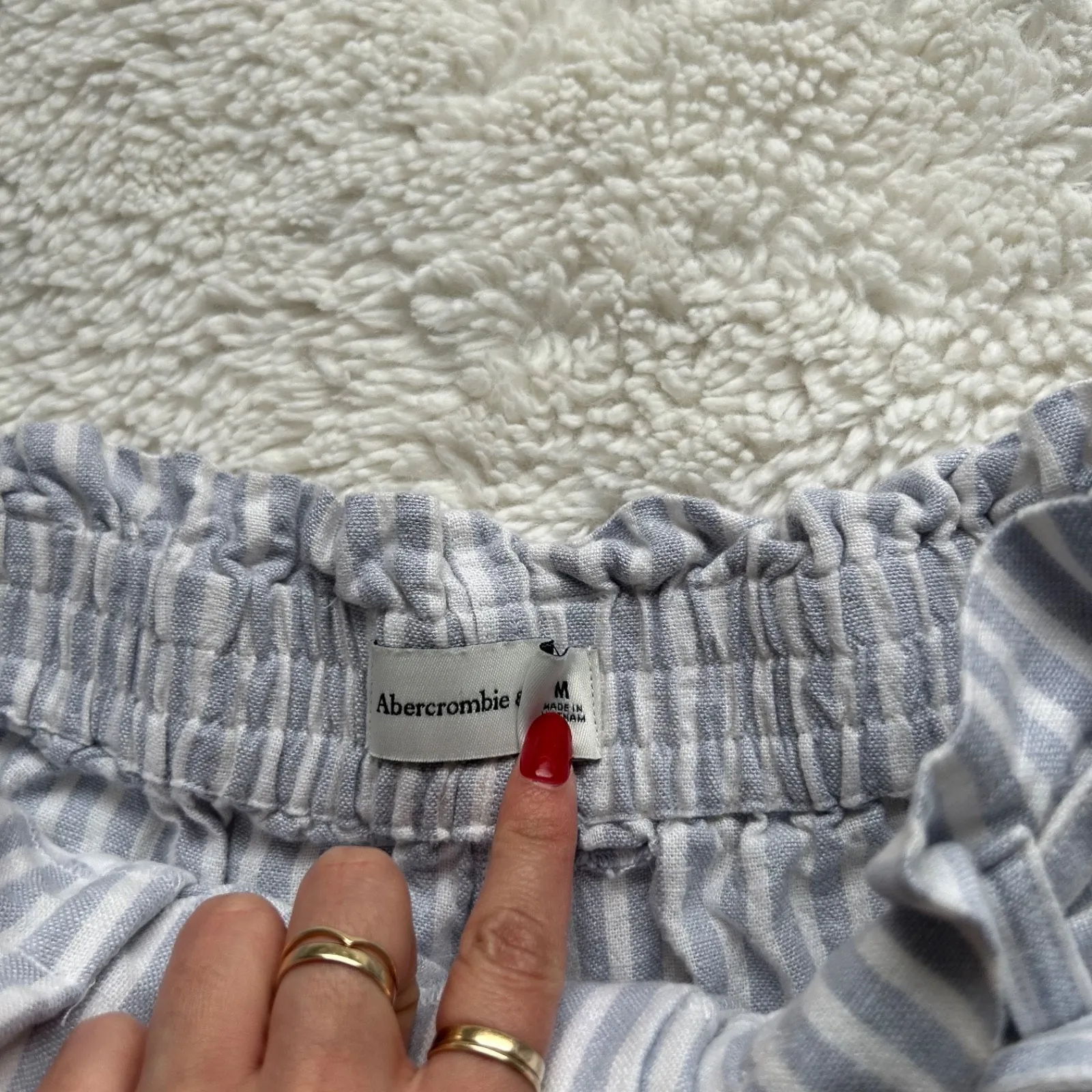 Abercrombie & Fitch Linen / Cotton Paperboy Stripped Shorts‎ White/ Blue Sz M Size M - Image 3