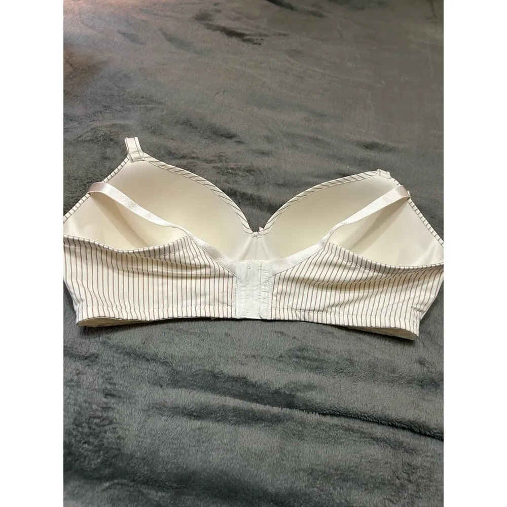 Cacique Simply Wire Free T-shirt Bra, cream with gold stripes and lace, 42DD - Image 4