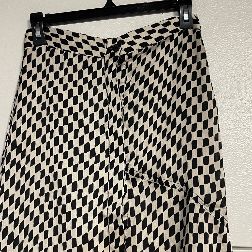 MANGO WOMENS BLACK WHITE PRINT MIDI SKIRT BUTTON UP SMALL - Image 3
