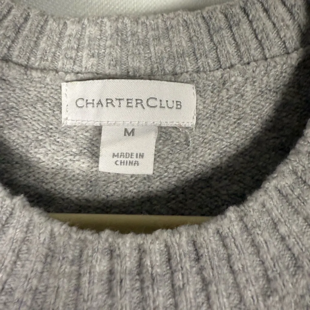 Charter Club Grey Knit Pearl Sleeveless Sweater Vest Medium - Image 3