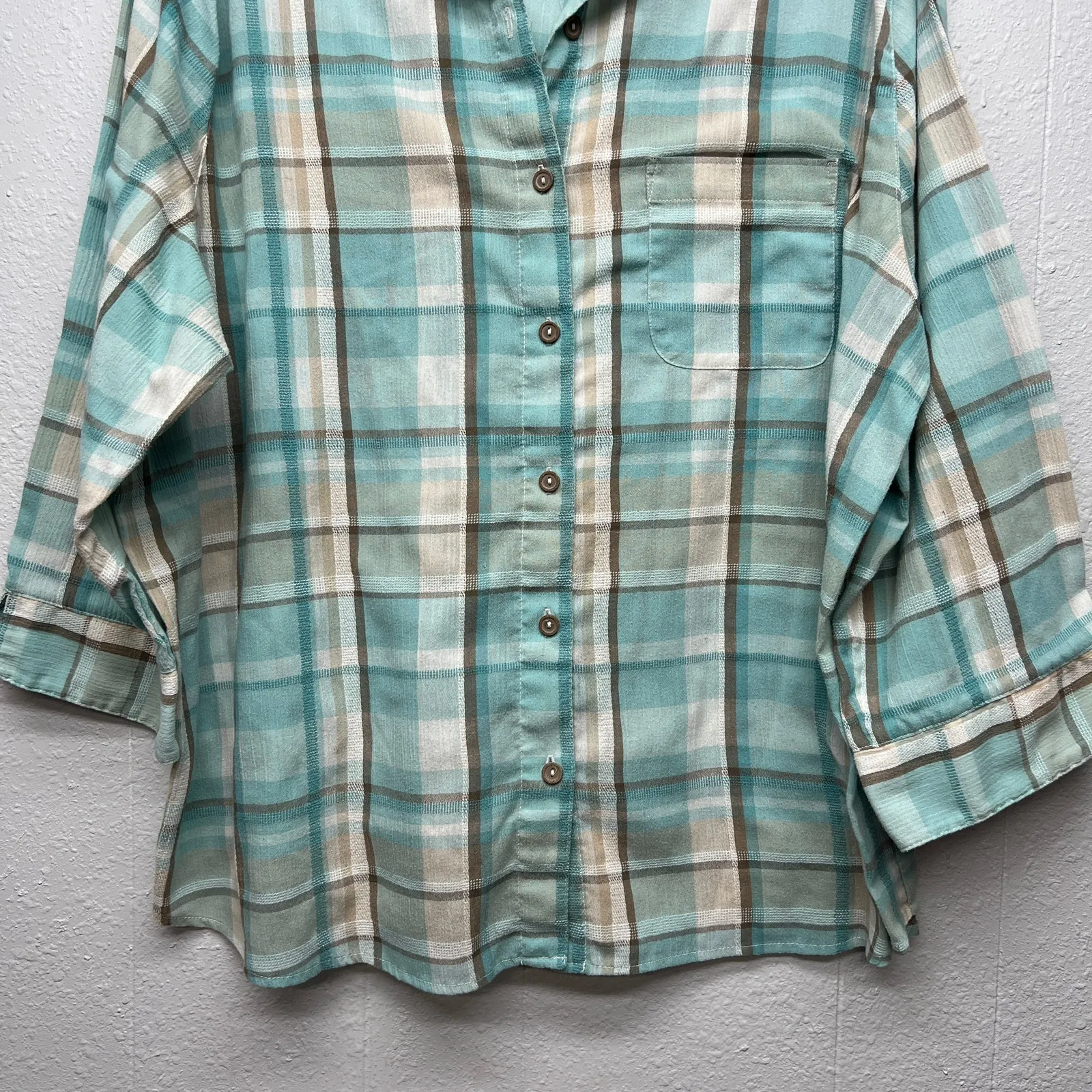 Alfred Dunner Plaid Shirt Womens 22 Button Front Stretch Breathable Barn Cabin Blue Size 22W - Image 4