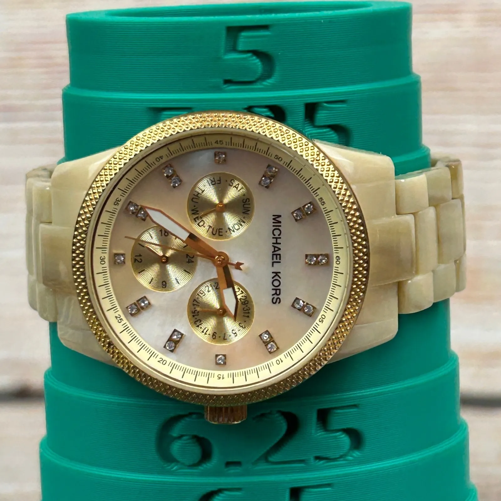 Michael Kors Women's Gold Tone Mother of Pearl Crystal Chronograph Watch MK5039 - Image 2