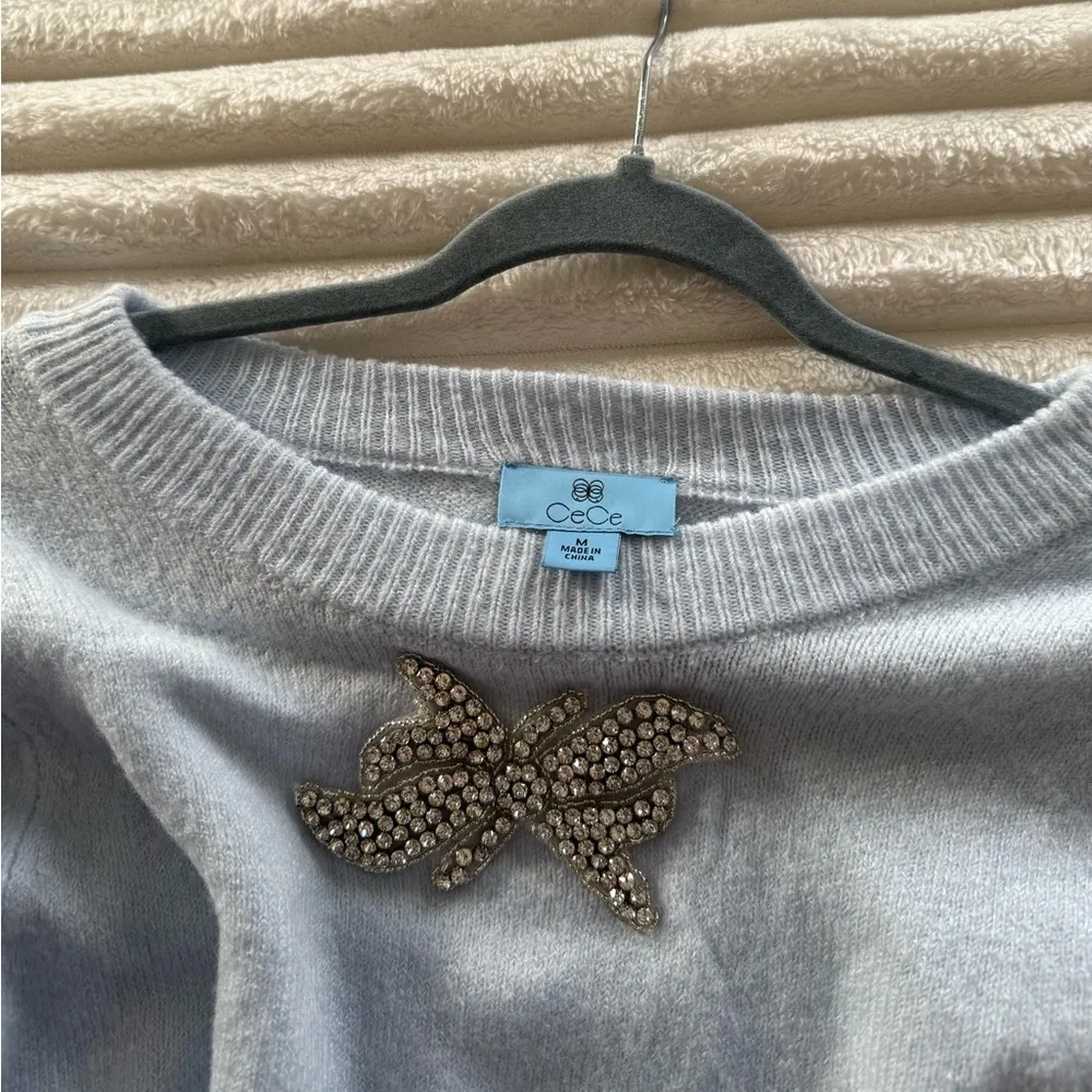 Cece Blue Bling Bow Holiday Winter Sweater - Image 5