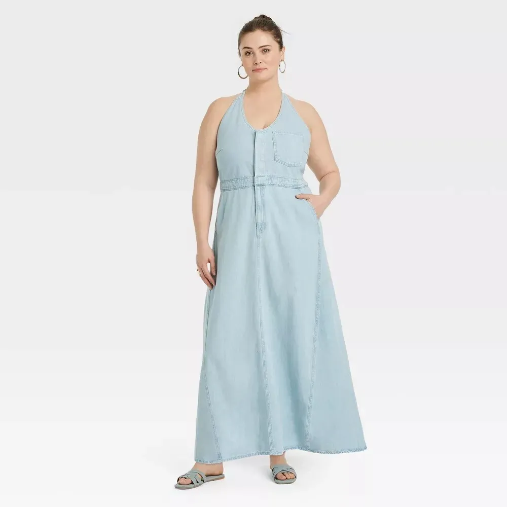 Women's Halter Neck Denim Maxi Dress - Universal
Thread™ Blue 14 - Image 2