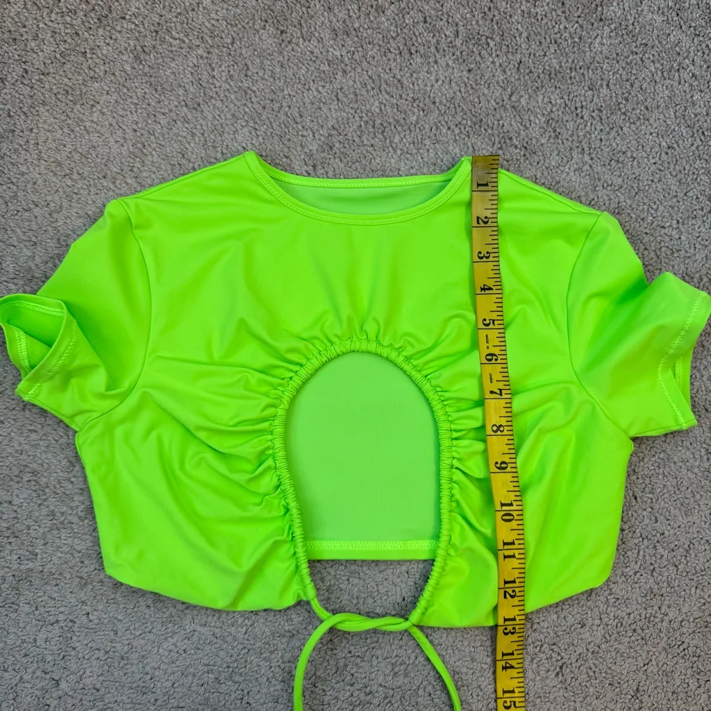Skims Swim Ruched T-Shirt Crop Top Neon Green S - Image 7