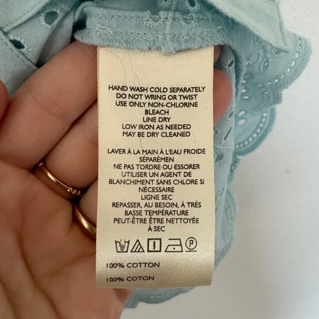 NWT By Anthropologie Puff Sleeve Eyelet Cotton Top Sky Blue Boho Style Ruffle - Image 8