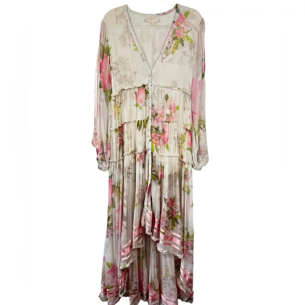 ROCOCO SAND Melody Maxi Dress Colorful Floral Pastel Watercolor Small Hi - Image 2