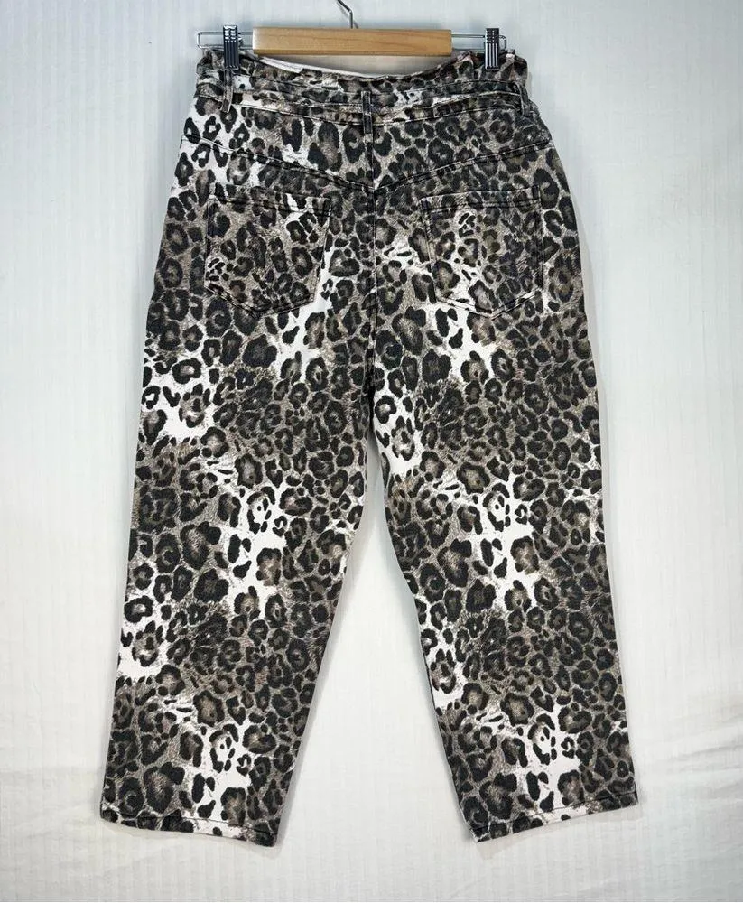 Kittenish Leopard Print Paper Bag High Waist Wide Leg Jeans Belted Size Medium - Image 8