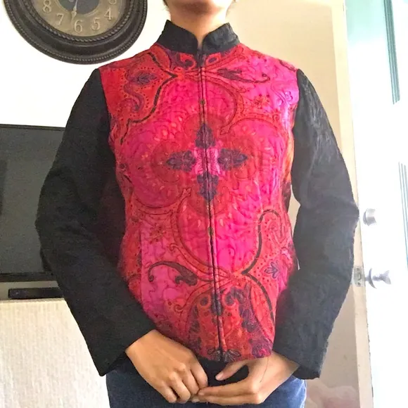 Dana Buchman Paisley blazer, kimono style blazer, pink and black jacket - Image 1