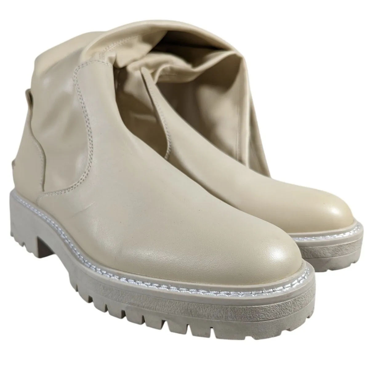 SARTO STUDIO Women Cream Leather Over‎ The Knee Boots Chunky Sole Side Zip 10M Size 10 - Image 16