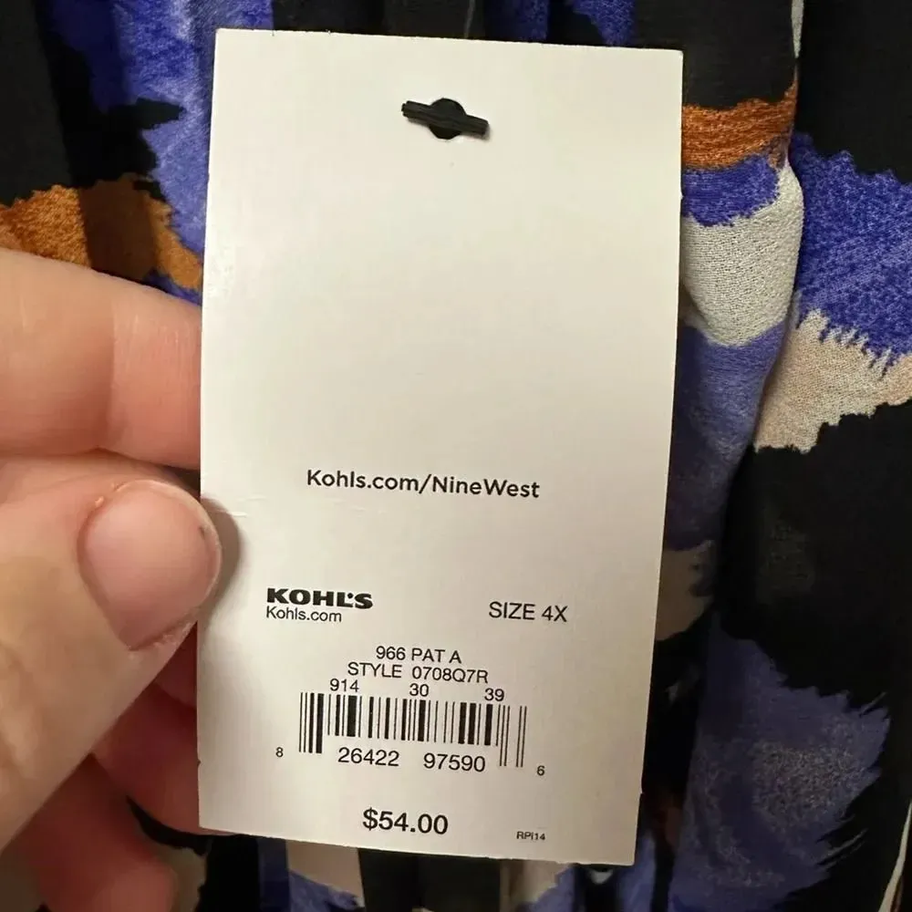 NWT Nine West long sleeve dress 4x black abstract design - Image 4