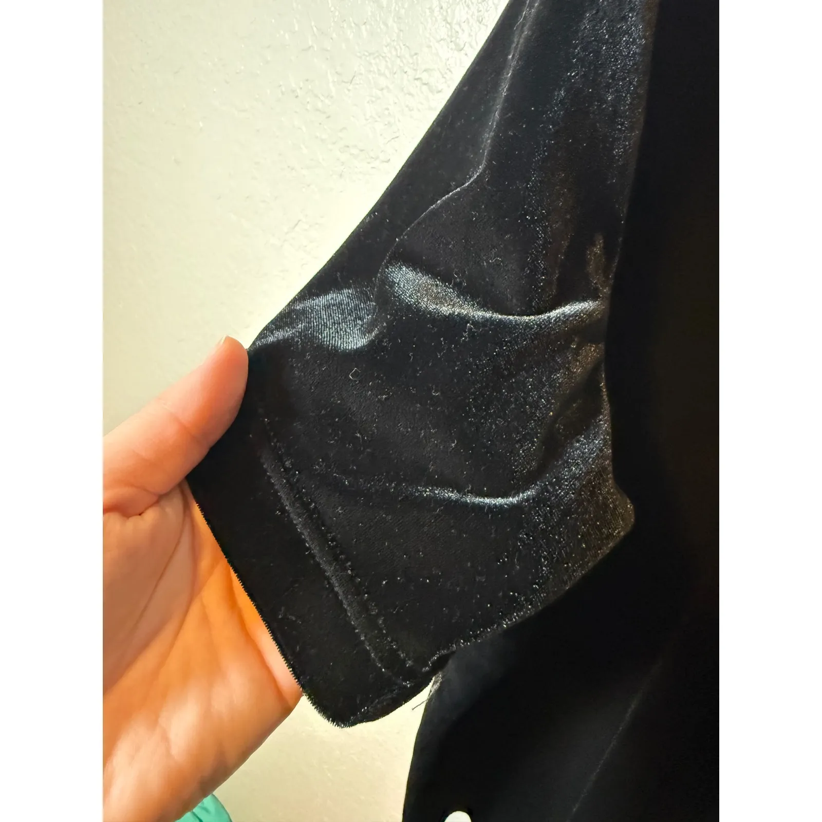 Black Velvet Mock Neck Top Short Sleeve Elegant Party Career Blouse Size L - Image 4