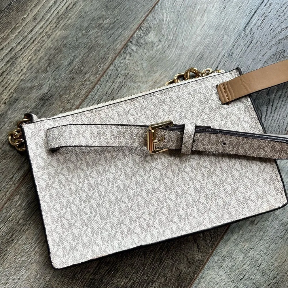 Michael Kors Mini Belt Bag Wristlet Purse Medium Cream Grey Tan Vegan Leather - Image 3