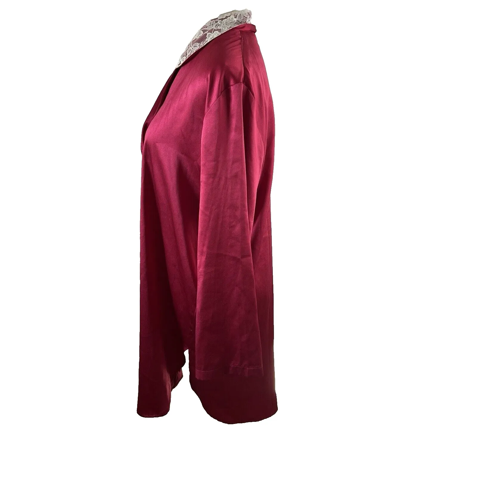 Victoria's Secret Satin Sleep Shirt P/S Red Lace Trim Button Down Nightgown Robe - Image 2