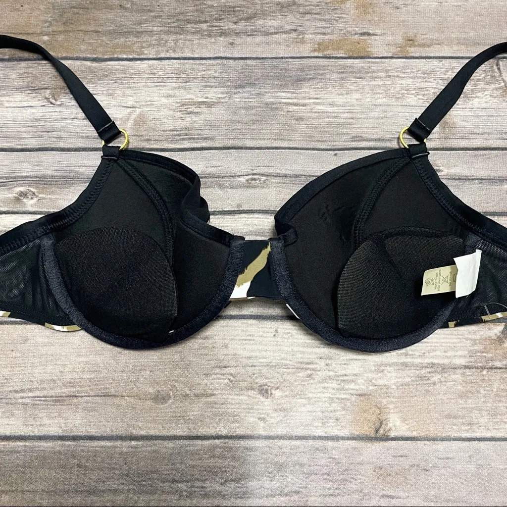 Swim Systems Animal Print Convertible Straps Underwire Push Up Bikini Top Small Black - Image 7