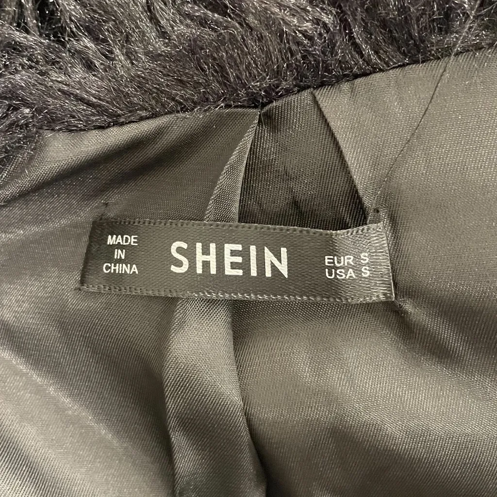 Shein Black Faux Fur Layered Long Sleeve Jacket Cardigan Small Hook Eye Closure - Image 7