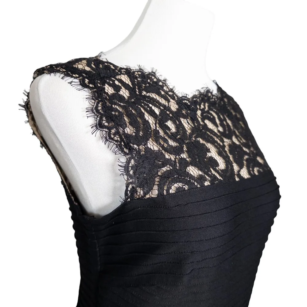 Tadashi Shoji Pintuck Peplum Sleeveless Stretch Sheer Lace Dress Black Medium - Image 6