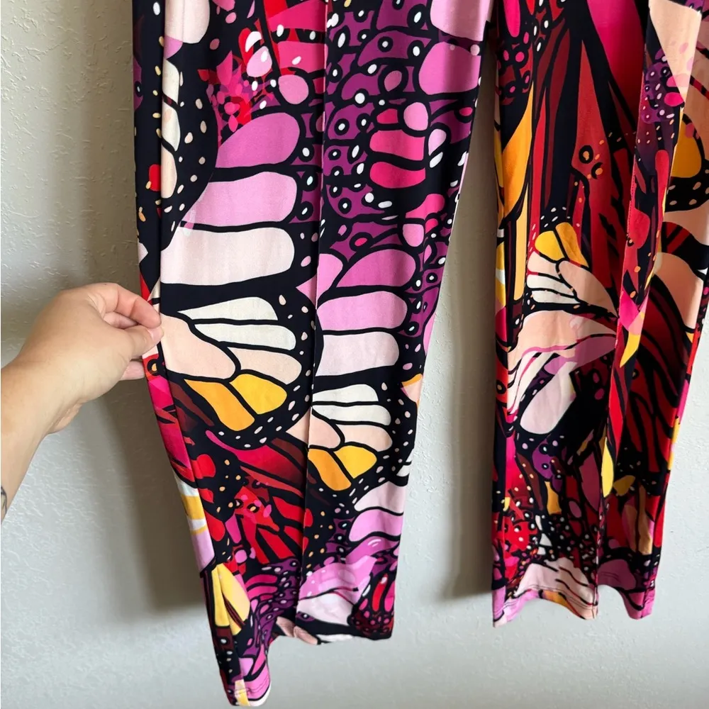 Joseph Ribkoff Red Pink Butterfly Print Flare Pull On Pants Womens 8 Maximalist - Image 2