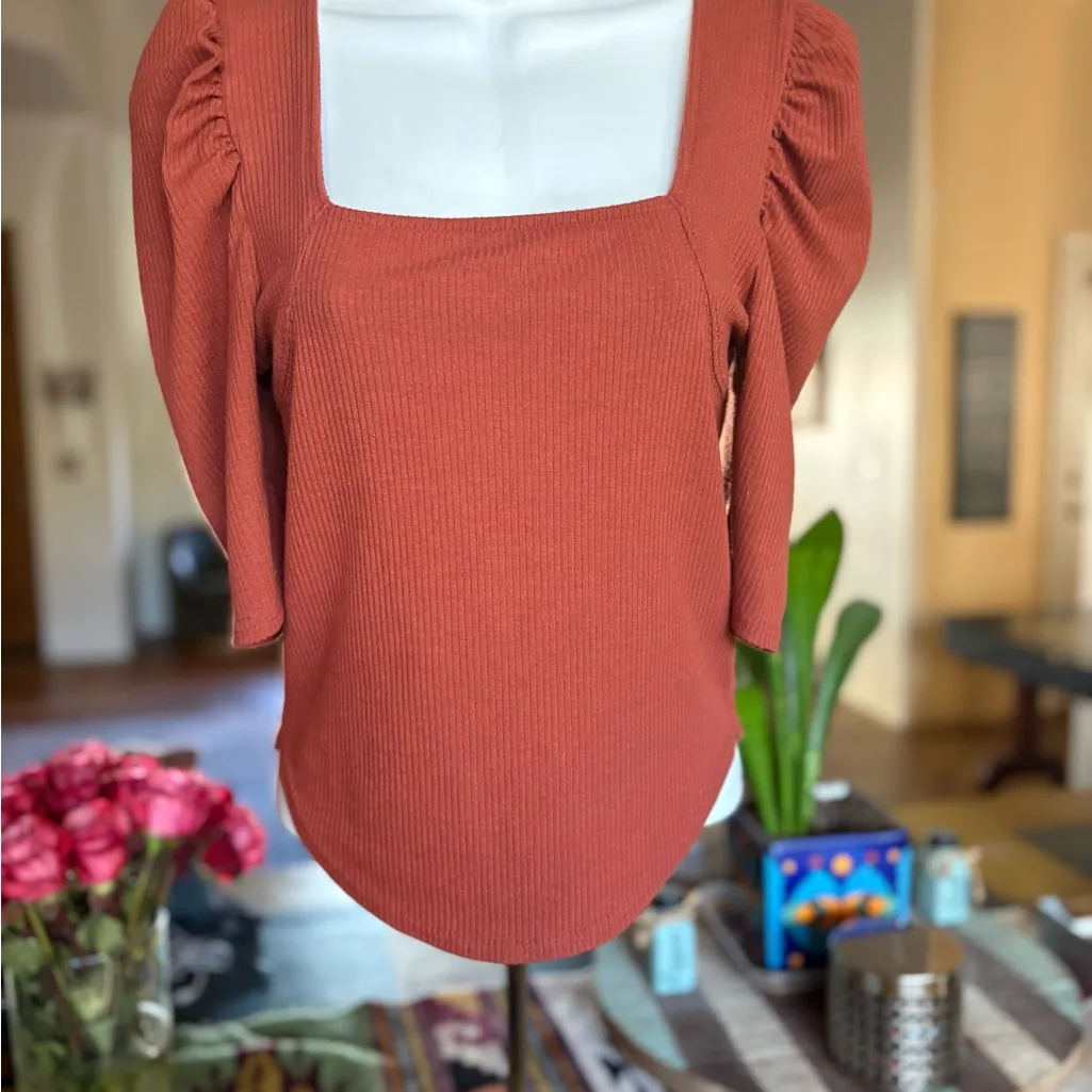 Free People Terracotta Puff Sleeve Tee - Image 5