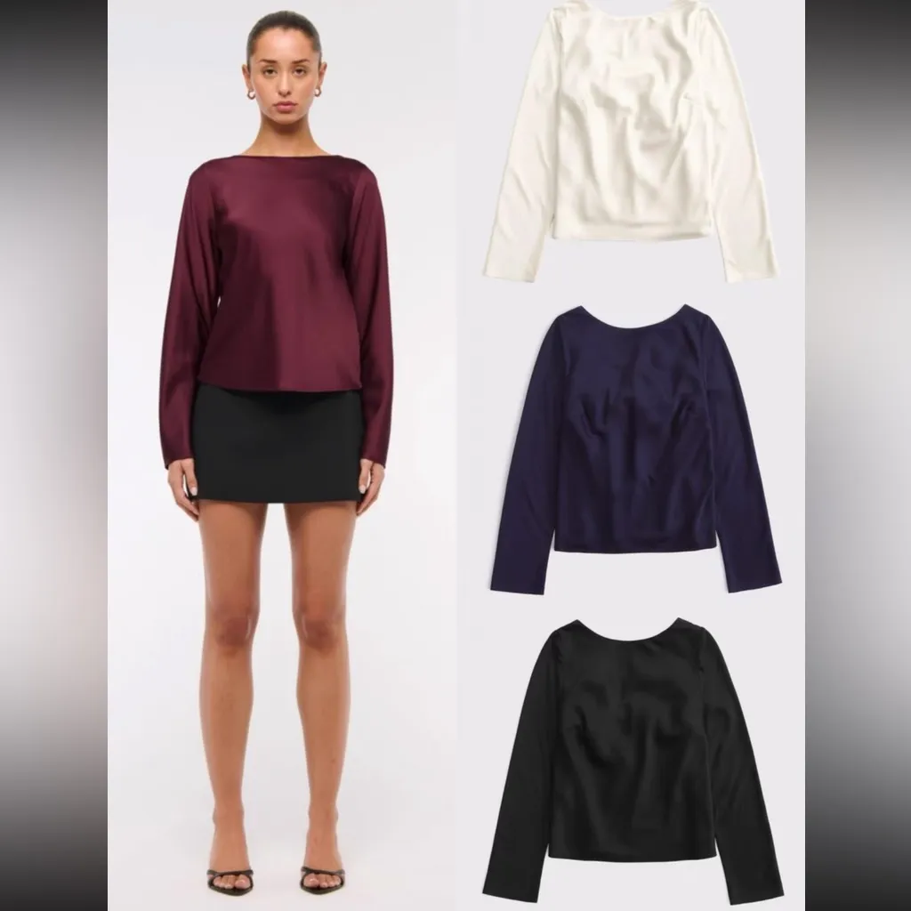 Abercrombie & Fitch Women's long sleeve satin Cowl-back top M - Image 2