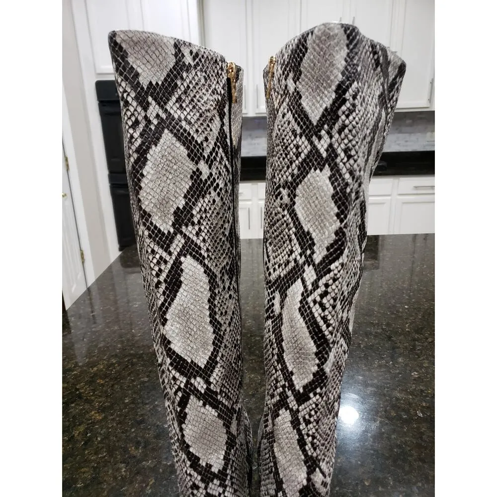 Bamboo Wedge Boots Women's 8 Multi Faux Leather Snake Print Round Toe Side Zip - Image 9