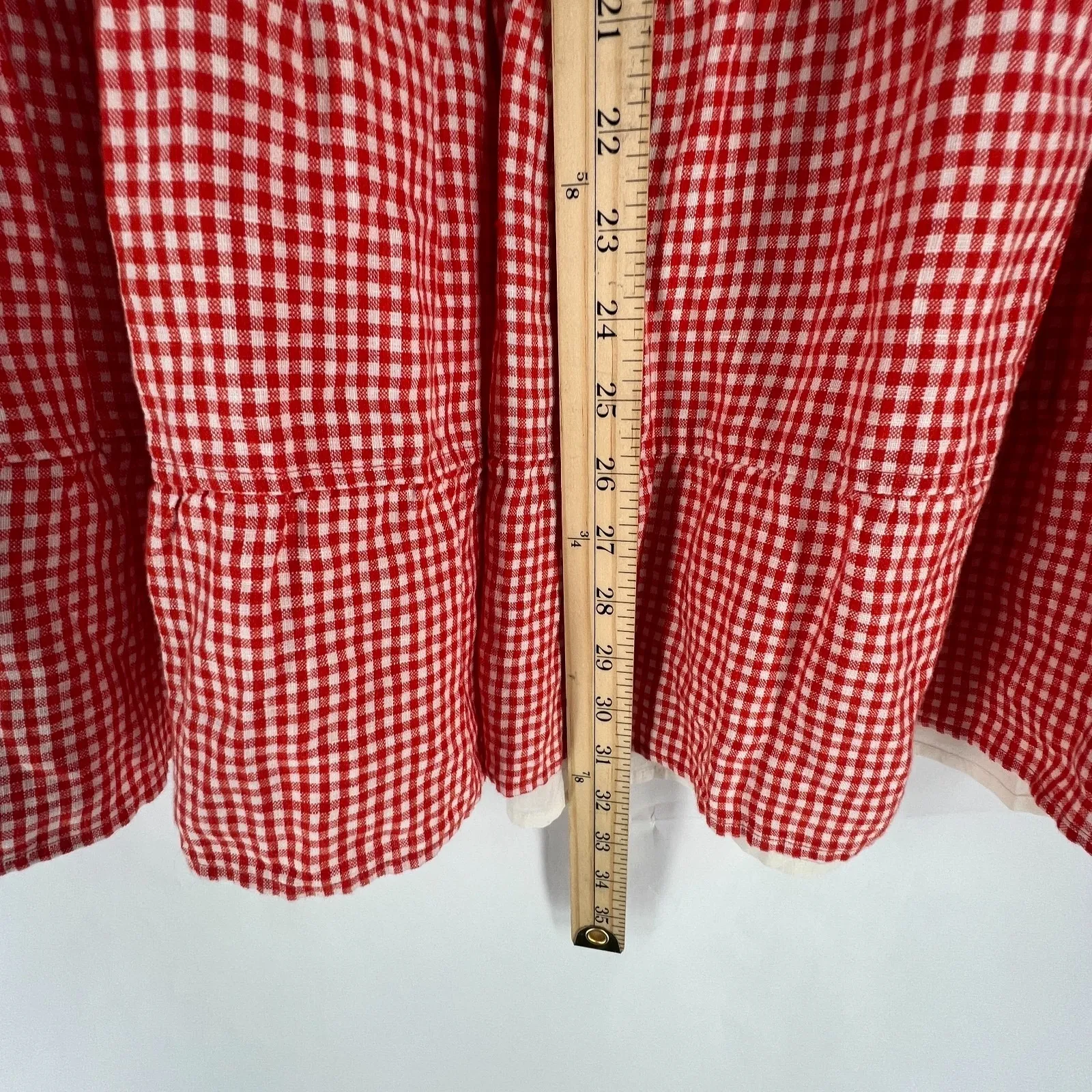 Wilfred Aritzia A Line Midi Skirt Womens Small Red Linen Pleated Gingham Picnic - Image 14