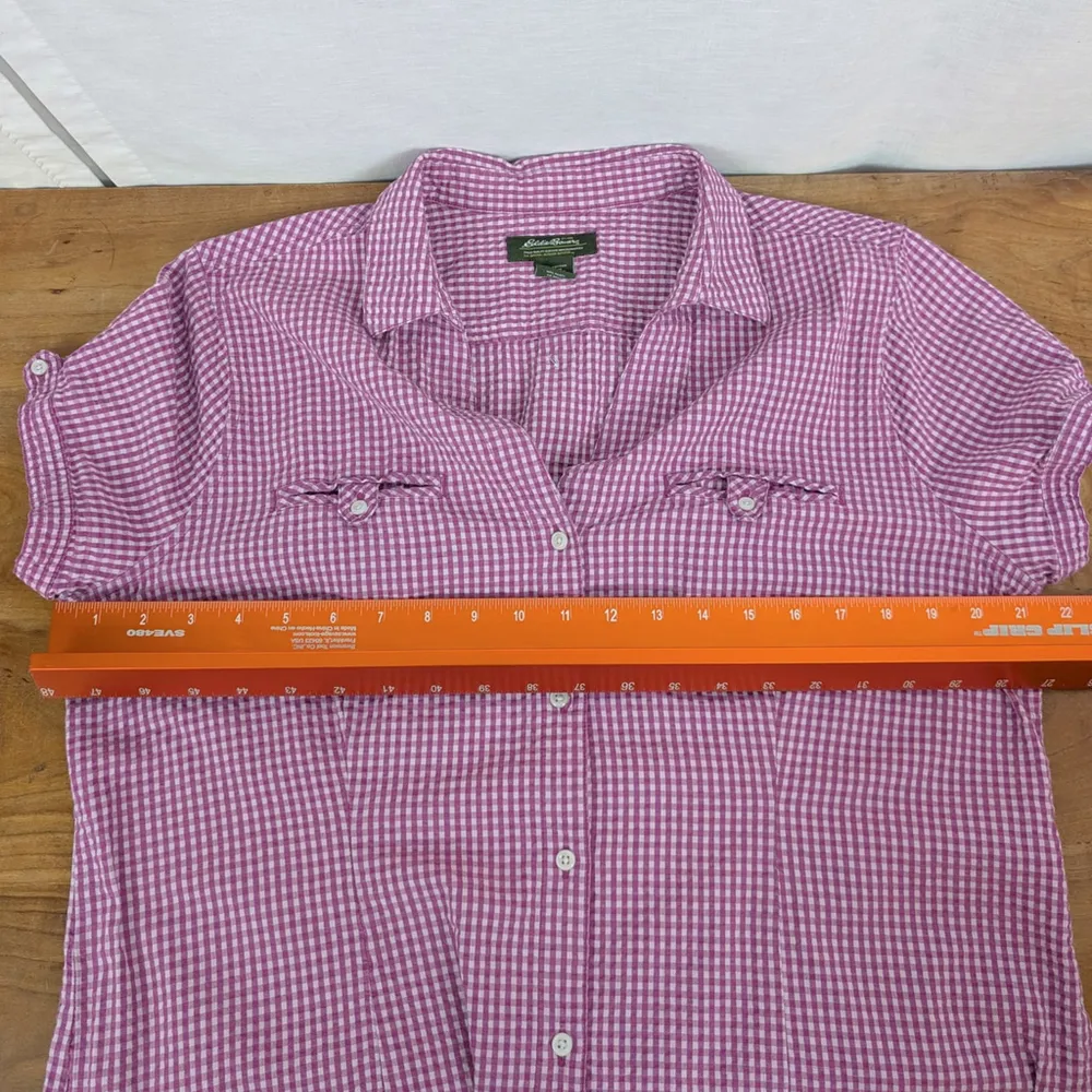 Women's Eddie Bauer Short Sleeve Seersucker Check Shirt XL - Image 3