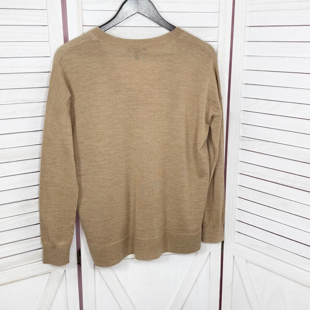 J. Crew Merino Wool V Neck Boyfriend Sweater Carmel Tan XS - Image 8