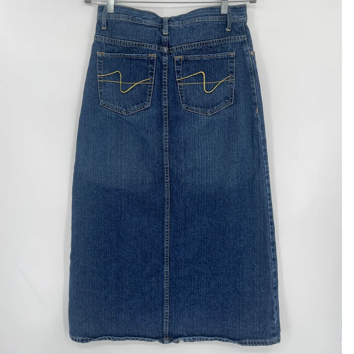 Vtg Y2K Denim Maxi Skirt Sz 8 Country 90s Grunge Retro Street Front Slit Zena Blue - Image 5