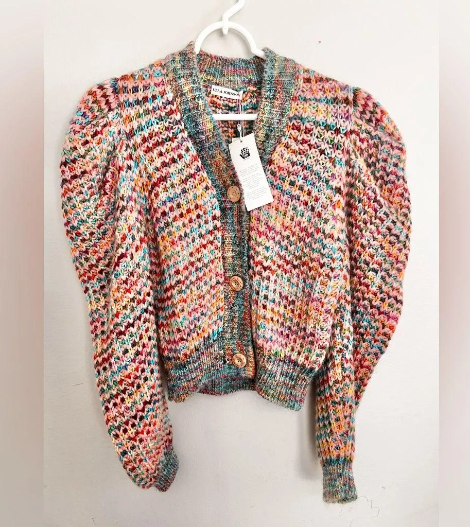 NWT Ulla Johnson Fiora Wool Puff Sleeve Kid Mohair Rainbow Cardigan Size Small - Image 6