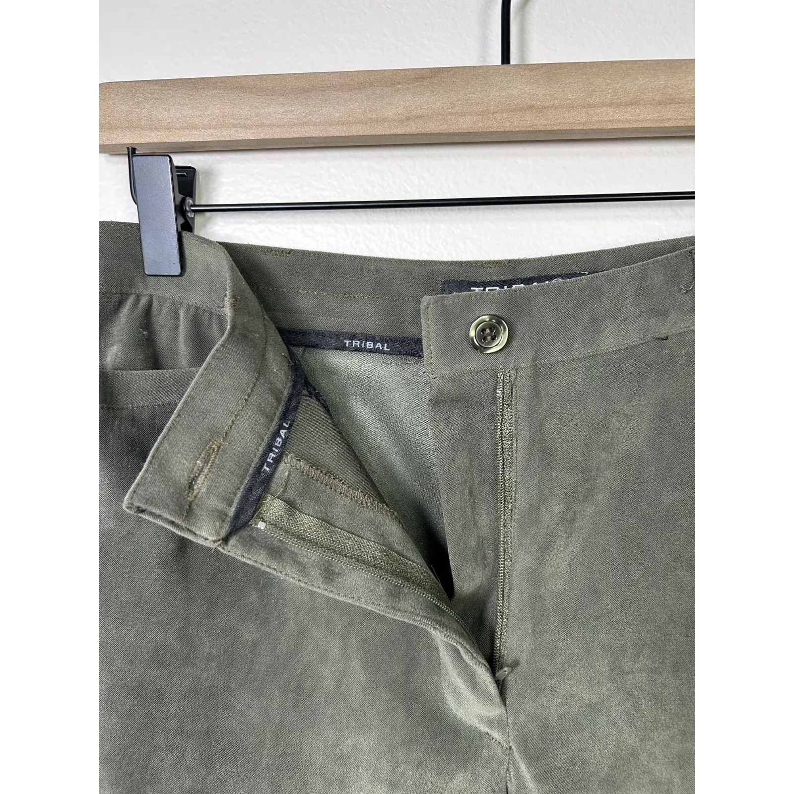 Tribal Women's Army Green Stretch Extensible Suede‎ Feel Business Pant Trouser 4 - Image 4