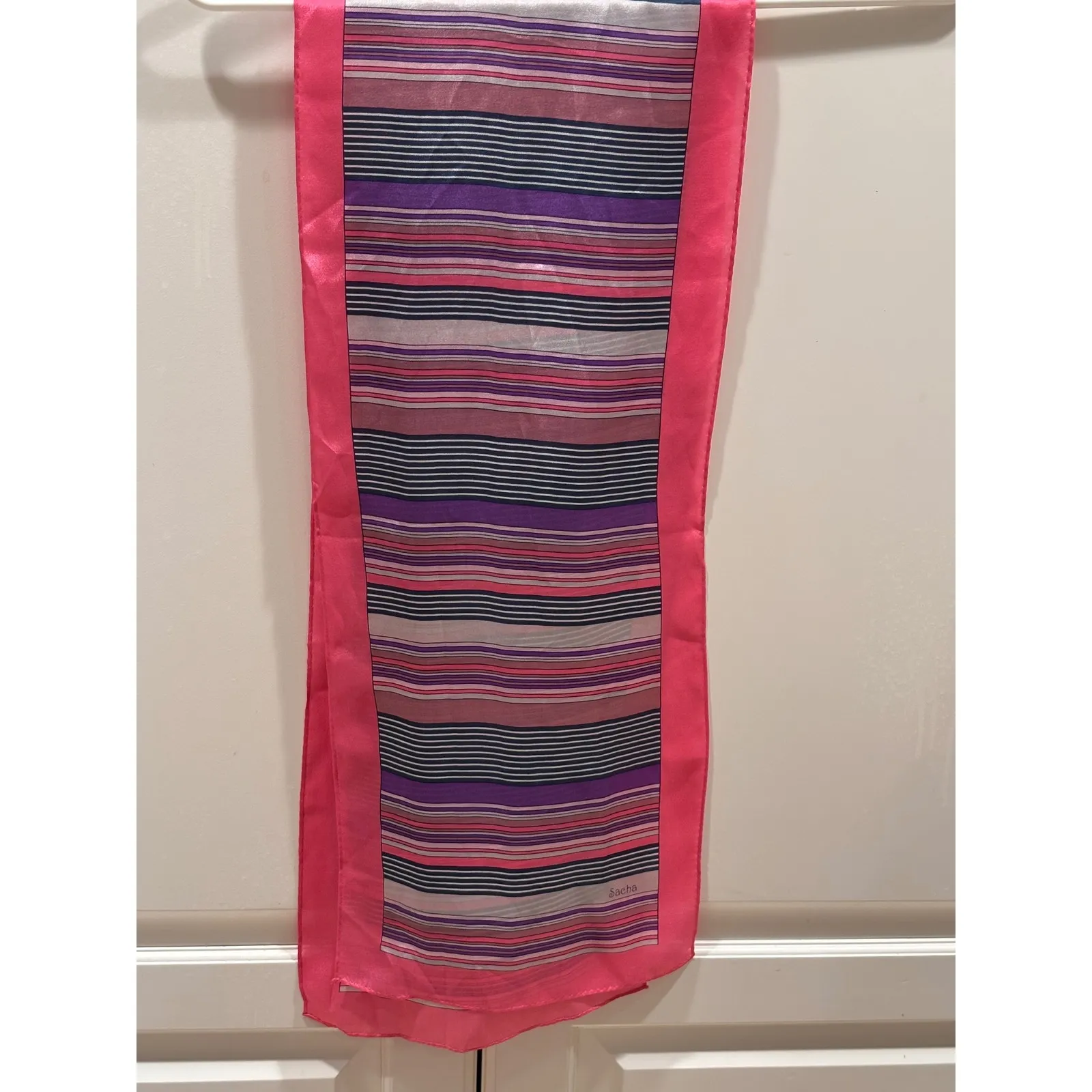 Sacha Striped Scarf Pink Purple Gray Neck Scarf Fashion‎ Accessory - Image 5