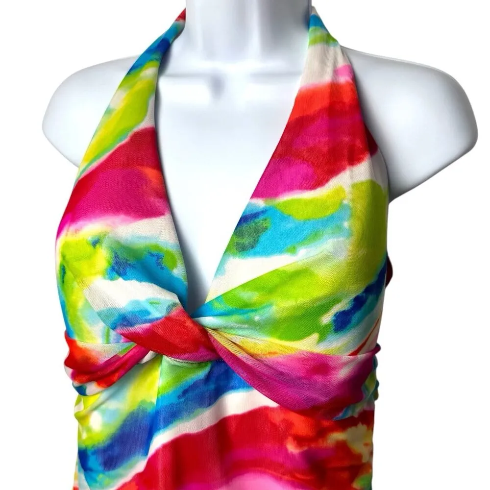 Lauren Ralph Lauren Rainbow Twist Front Mesh Halter Swim Top Coastal Vacation 12 - Image 3