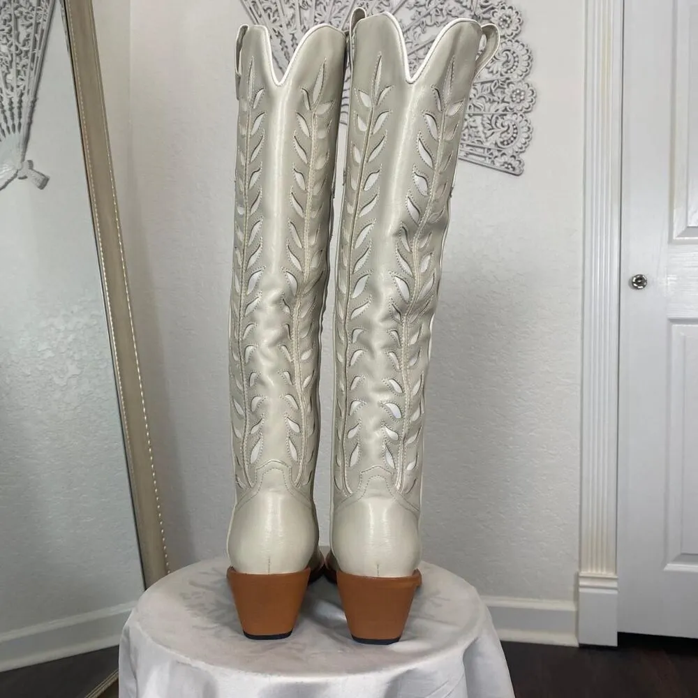 NIB Cream White Boho Western Cowboy Cowgirl Boots US 9 - Image 5