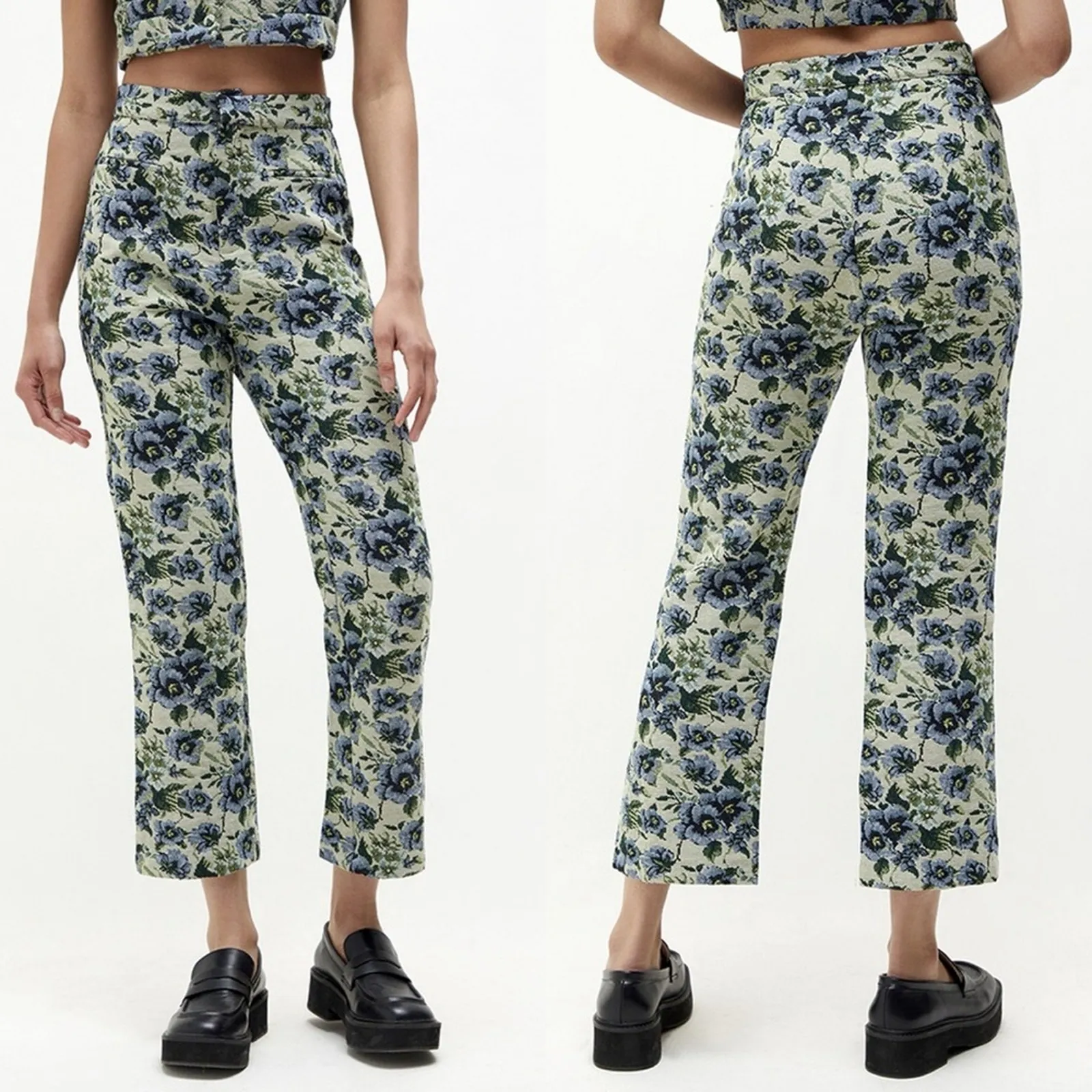 En Saison Cottagecore Passion Trouser Pants Boho Jacquard Floral Tapestry NWT XS Blue - Image 2