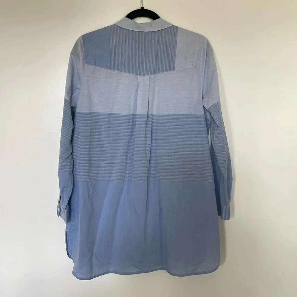 J.Jill Mixed Striped Button Down Tunic Blue White Colorblock 100% Cotton Small - Image 5