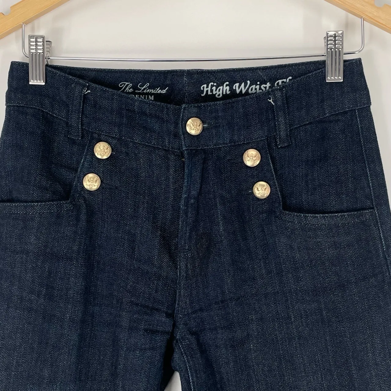 Limited Retro Women's Midrise Military Inspired Dark‎ Wash Bootcut Jeans Size 2 - Image 2