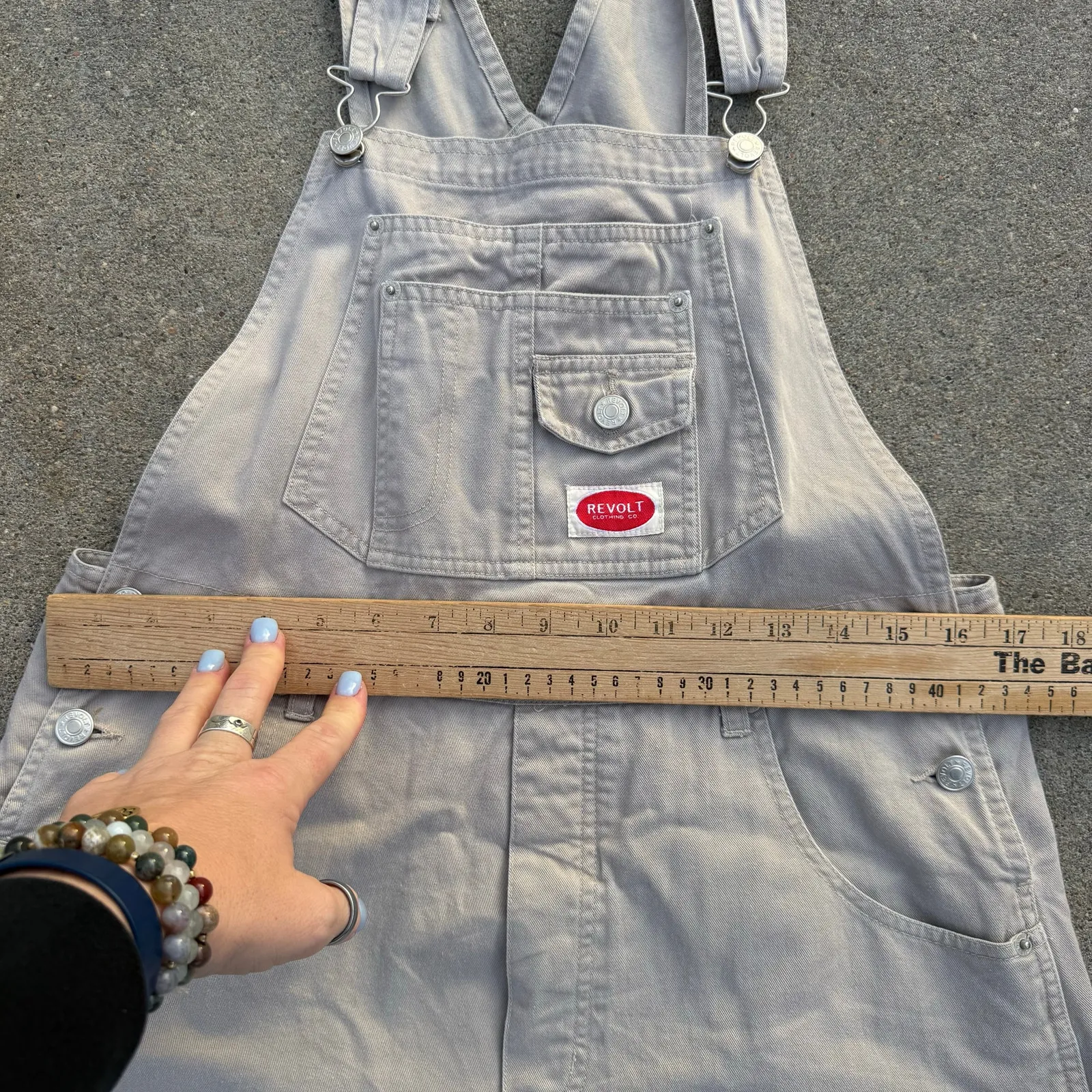 90s Y2K Revolt Khaki Canvas Cargo Painter Carpenter Bib Overalls LARGE - Image 6