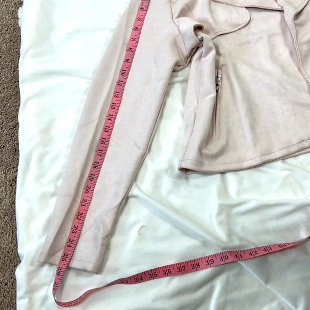 jacket cropped open moto faux suede blush size L - Image 11