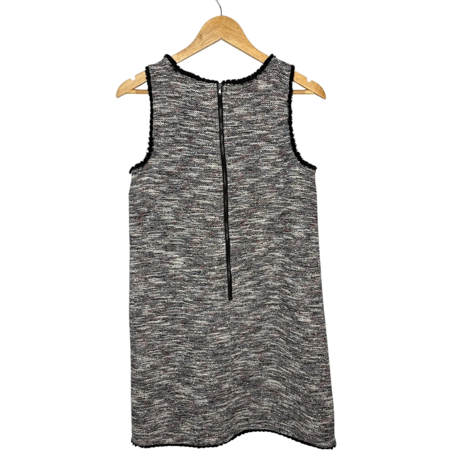 LOFT Petite Textured Tweed Dress Black White Pink Blue Fringe Sleeveless Medium - Image 4