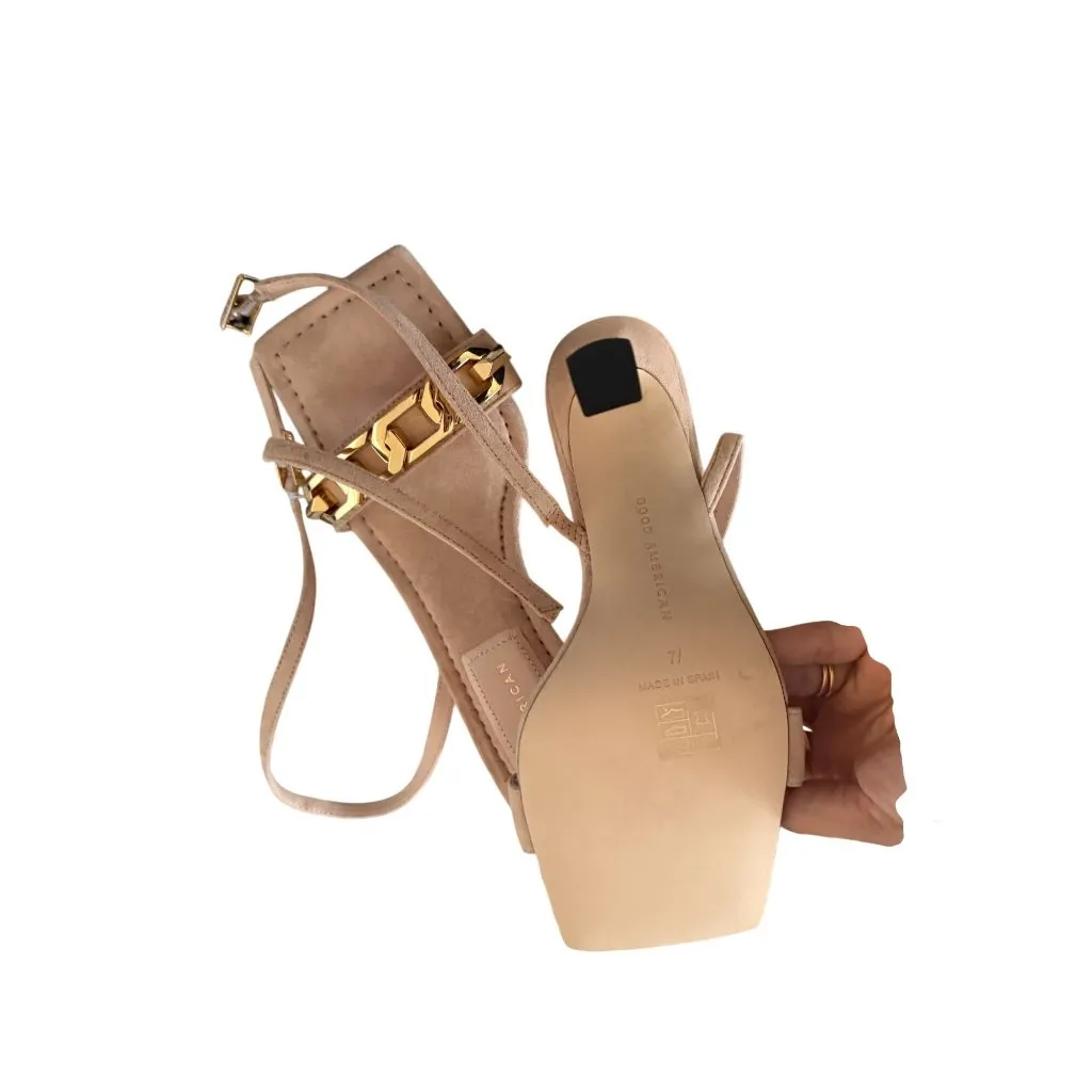 Good American  Beige Chain Strap Sandals Heels Size 7 NEW NWOB - Image 2